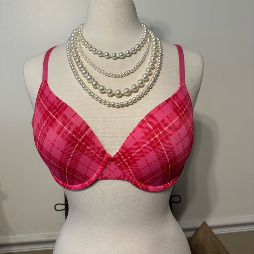 Pink Victoria's Secret Red & Pink Checkerd Bra